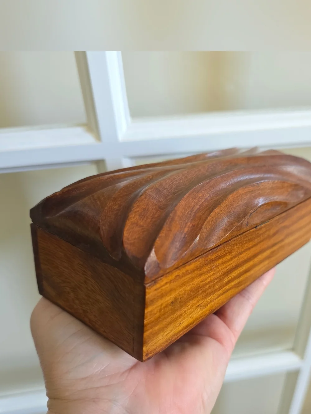 Walnut Wood Trinket Box MCM Handcrafted Carved